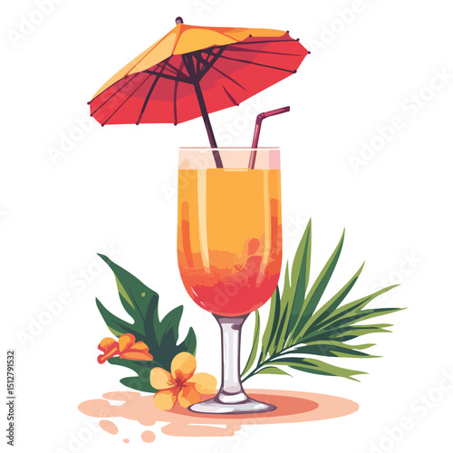 Exotic Tropical Cocktail Cup with Umbrella Vector Illustration for Summer Marketing Collaterals