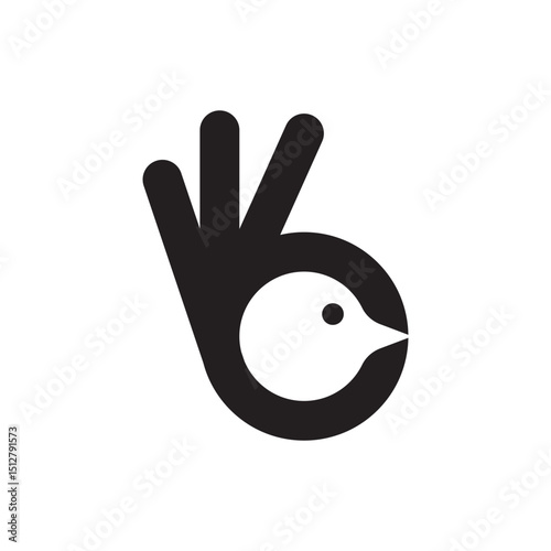 Minimal okay hand logo vector with negative space head bird or chick