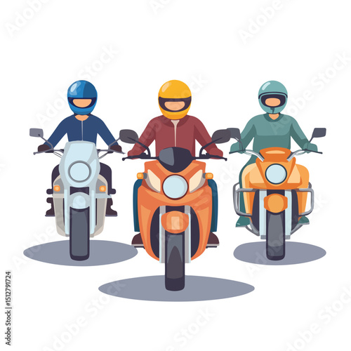 Motorcycle and Car Drivers Riding Safely with Helmets in a Group on Road