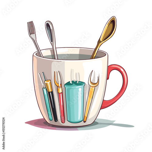 Professional Dental Tools Cup Vector Illustration for Dentist Office Supplies