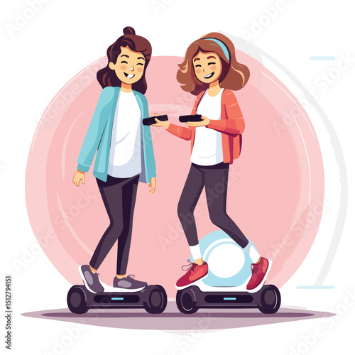 Group of Friends Having Fun with Hoverboard Vector Illustration for Entertainment Concepts and Friendship Activities