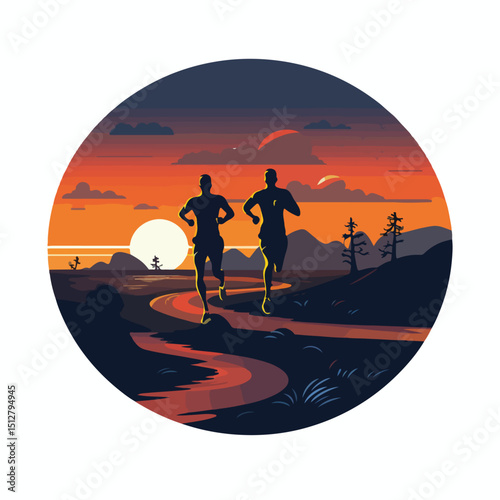 Professional photo of two interracial men running at night in a field scene