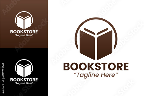 Sleek and Professional Bookstore Logo with Minimalist Open Book Icon in Earthy Tones