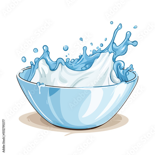 Professional Vector Illustration of Milk Splash in a Bowl - High-Quality Stock Image