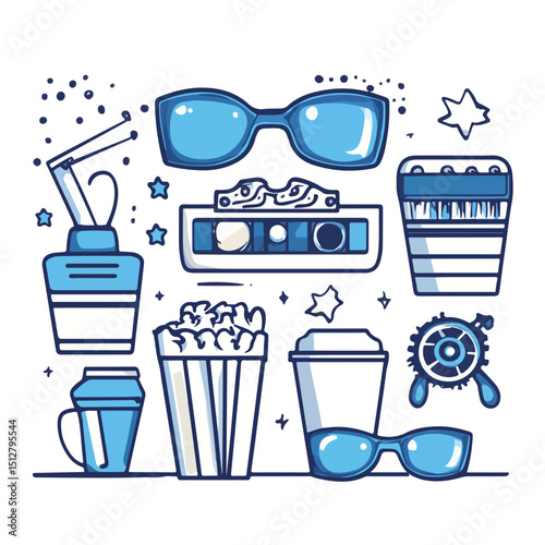 Professional Movie and Cinema Blue Lines Vector Illustration for Media Projects