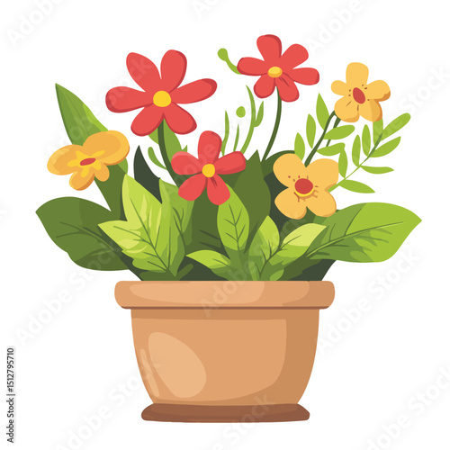 Intricate Cartoon Nature Ornament Flowers Pot Decoration Vector Illustration