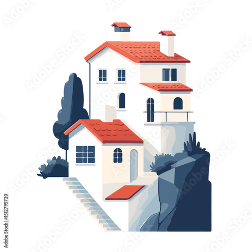 Contemporary Neighbour House Modern Vector Illustration Isolated for Real Estate Design Projects
