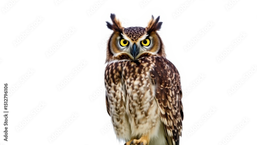 Obraz premium Alert Horned Owl with Intense Yellow Eyes