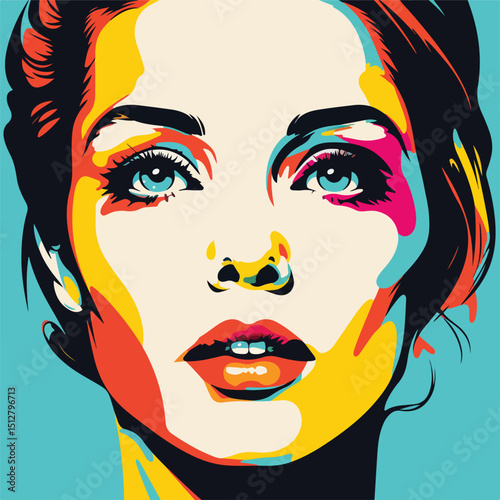 Colorful Pop Art Hipster Face Vector Illustration for Graphic Design Projects
