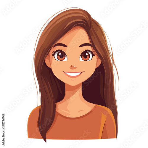Professional Vector Illustration of a Smiling Female Character with Pretty Face