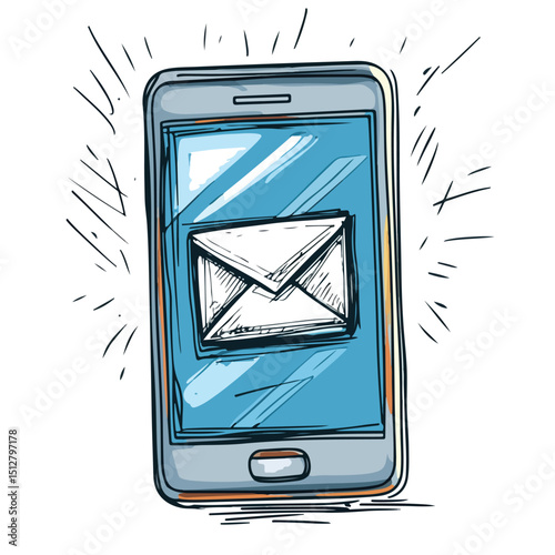 Professional Vector Illustration of Sending Email from Smartphone with Scribble, Technology Communication Concept