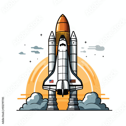 Detailed Vector Illustration of Isolated Space Shuttle Icon for Professional Designs