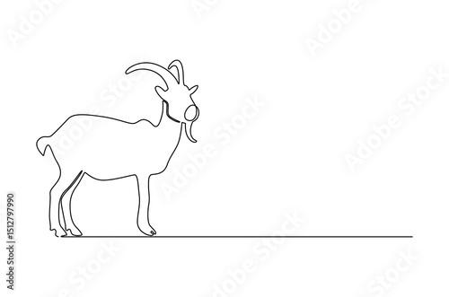 Continuous one line drawing of Goat. Single line drawing illustration of Muslim holiday sacrificing animals to God. Eid Al Adha Banner concept vector art. Doodle line illustration.