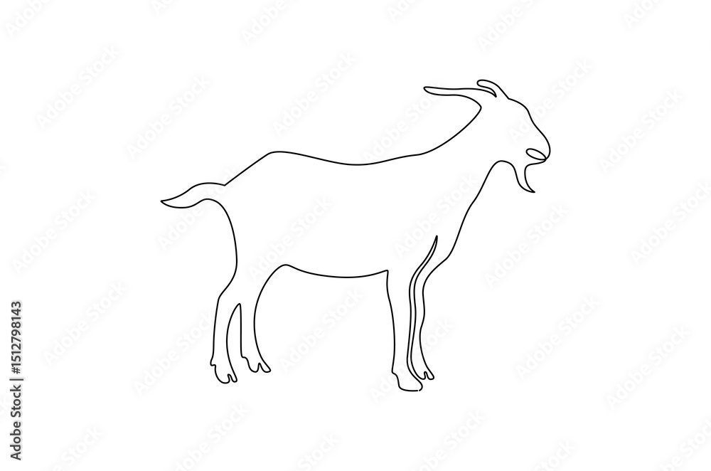 Obraz premium Continuous one line drawing of Goat. Single line drawing illustration of Muslim holiday sacrificing animals to God. Eid Al Adha Banner concept vector art. Doodle line illustration.