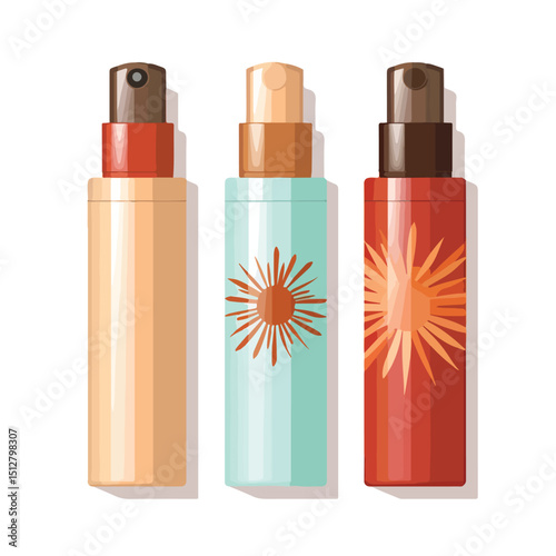 Professional Sun Bronzers and Sunscreens Bottles for Skincare Routine on White Background