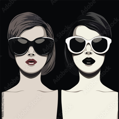 Stylish Sunglasses Fashion Vector Illustration on Black and White Background