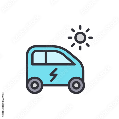 Stylized Electric Car Illustration Powered By Solar Energy Concept