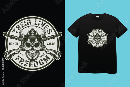 Memorial Day T-Shirt Design – Patriotic American Flag and Military Tribute Graphic.