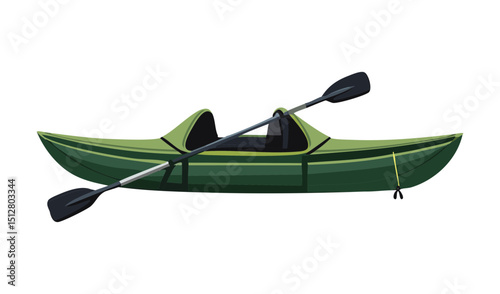 Green Kayak with paddle - side view