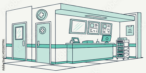 Medical reception area with furniture and equipment designed for patient care during busy clinic hours