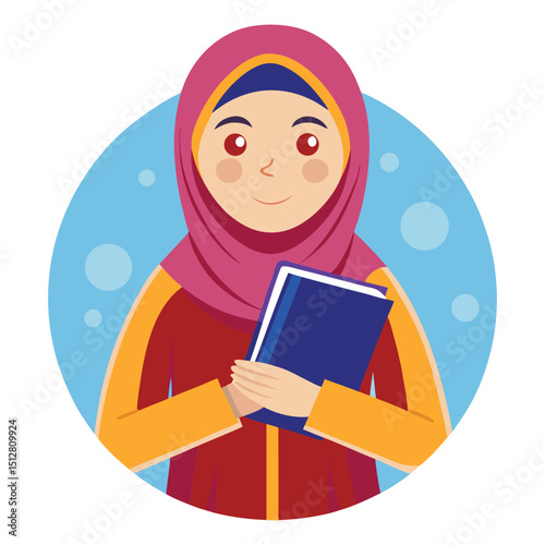 A women muslim holding a book vector illustration 