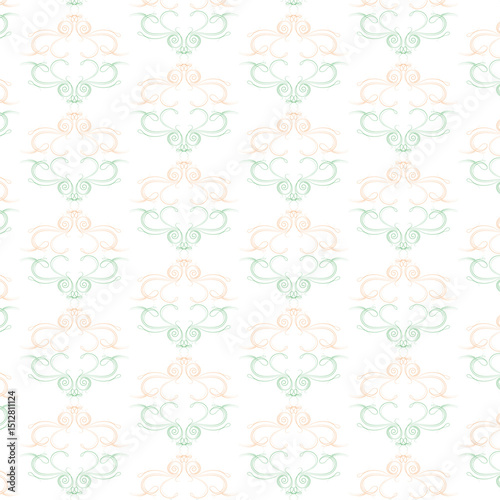 Elegant seamless pattern featuring intricate stylized floral ornamental design in muted pastel colors
