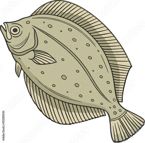 Vibrant Flounder Sea Fish Vector Illustration with Unique Flat Body and Detailed Patterns - Ideal for Ocean and Marine Life Projects