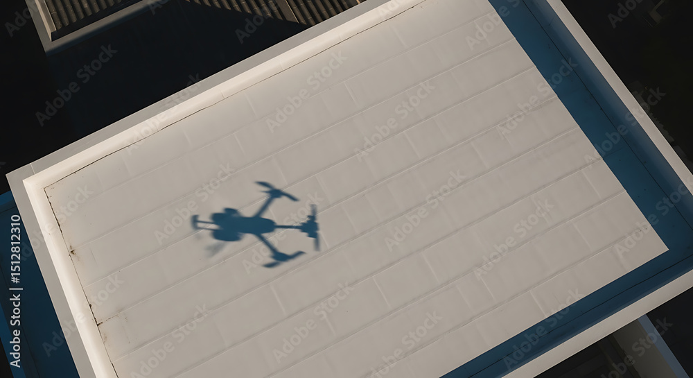 Obraz premium Shadow of a Drone on a Flat White Roof