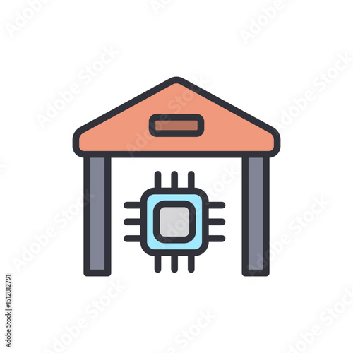 Modern Warehouse Building Concept With Central Processing Unit Illustration