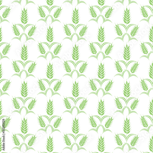 Green wheat ears seamless pattern illustrating agriculture and natural farming elements
