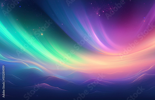Celestial Aurora Display: Magical Night Sky Landscape
