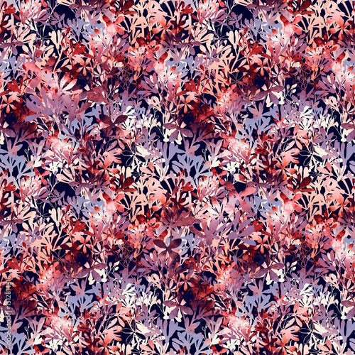 Meadow wild flowers. Boho chic floral seamless pattern. Hand drawn endless motif in watercolour and digital. Mixed media botanical design for textile, fabric, packaging, decoupage, prints, souvenirs.