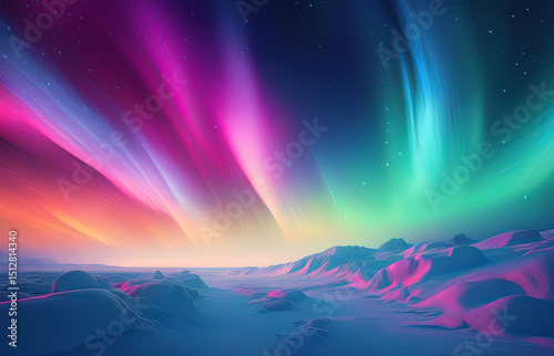 Celestial Aurora Display: Magical Night Sky Landscape