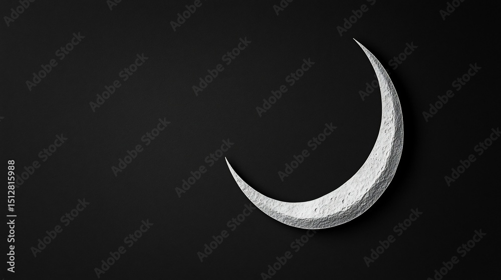 Obraz premium Textured Silver Crescent Moon on Black Backdrop