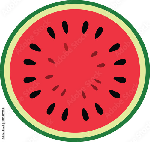 Vector illustration of a half watermelon slice, top view, isolated on a transparent background