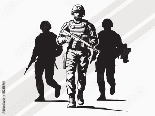 Three Soldiers Silhouette Graphic Art Print for Military Support and Decor, Soldiers Svg, Power of Soldiers Art Black Vector Illustration