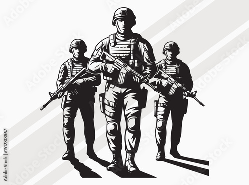 Three Soldiers Silhouette Graphic Art Print for Military Support and Decor, Soldiers Svg, Power of Soldiers Art Black Vector Illustration