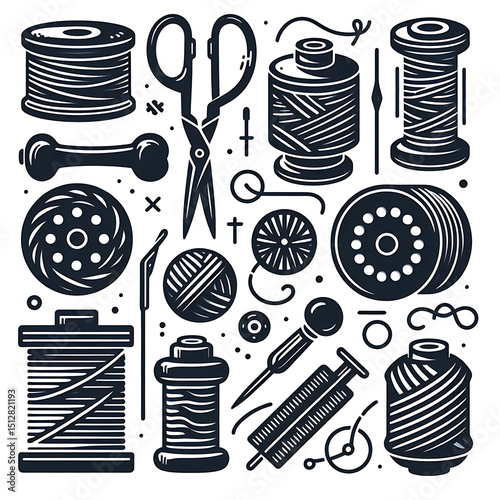 Spools of thread in one continuous line drawing. Spool symbol for atelier and fashion design concept in simple linear style. Editable stroke. Doodle vector illustration