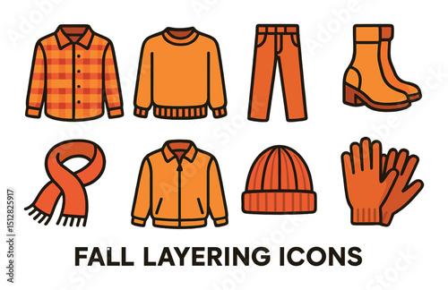 Fall fashion icon set: flat style autumn clothing and accessory symbols