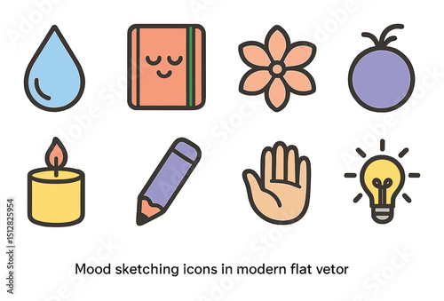 Mood sketching icon set in modern flat style. emotions and expression symbols
