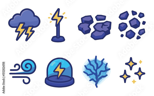 Weather storm icon set: flat style symbols for climate and meteorology visuals
