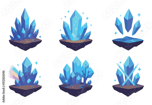 Crystal theme flat icon set. gemstone, mineral, and geology symbols
