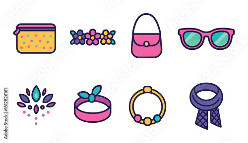 Festival kit icon set in linear style. party, celebration, and accessory symbols