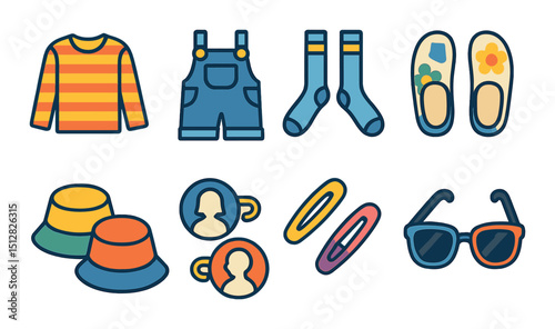 Fashion and matching outfits icon set. flat style for wardrobe and clothing design