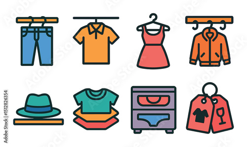 Fashion and closet linear icon set. wardrobe and clothing organization symbols photo