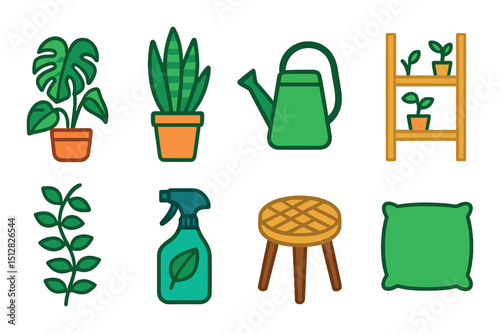Urban jungle flat icon set. nature and home gardening symbols