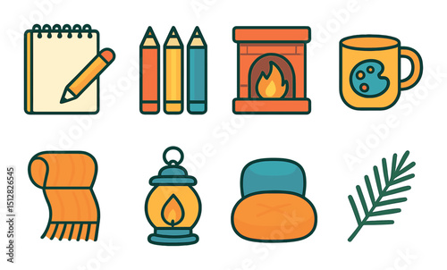 Artistic vibes icon set: flat style symbols for creativity and inspiration