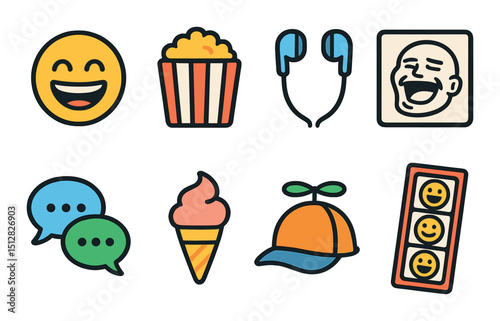 Laugh out loud flat icon set. humor and fun symbols for entertainment themes