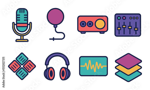 Recording icon set. Hear set. Flat style. Vector icons