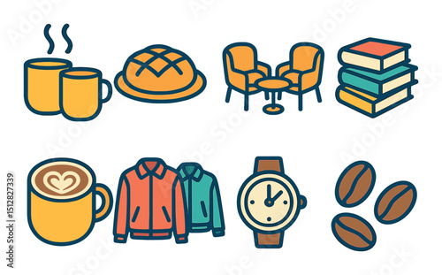 Coffee date icon set. flat style symbols for cafes, meetings, and relaxation